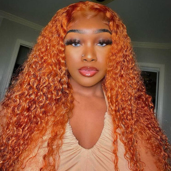 Human Hair Ginger Lace Front Wig Curly Hair Middle Part Wig