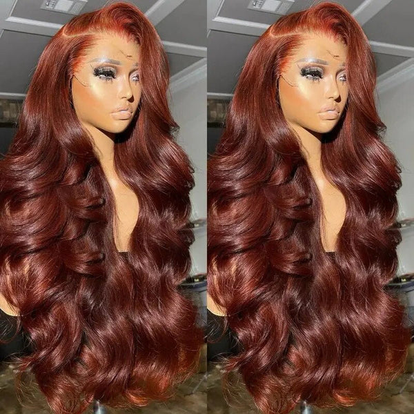OneMore Reddish Brown Body Wave Wig HD Lace Front Wigs 180% Density Colored Human Hair Wig