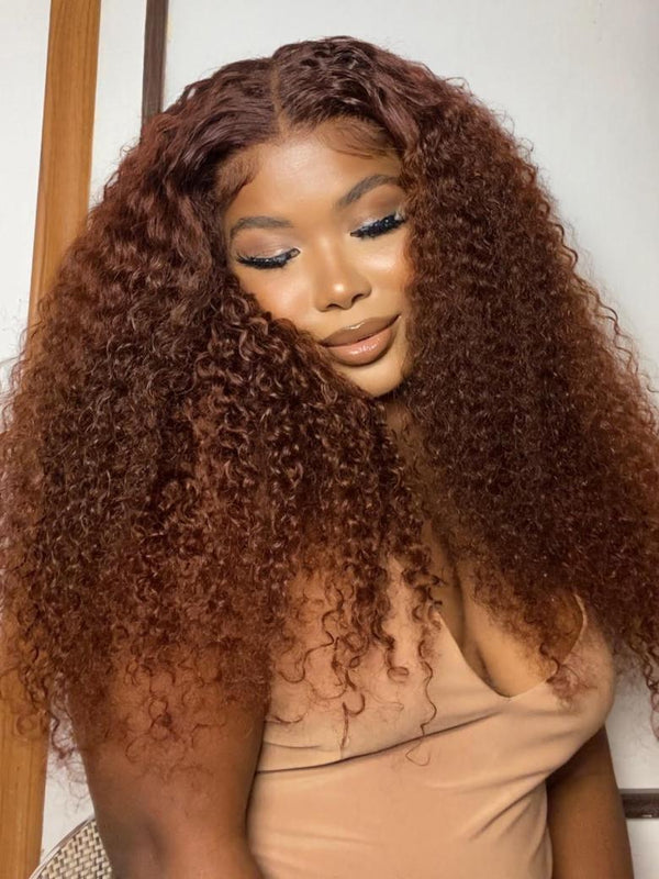 UNice Real Ear To Ear Super Secure 13x4 Lace Frontal Reddish Brown Jerry Curly Pre-Everything Wig 150% Density