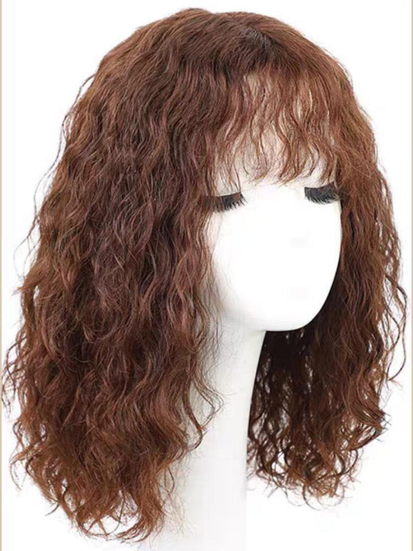 [14 Inch] UNice Machine-Made & Hand-Made Natural Black Curly Bob Wig With Bangs