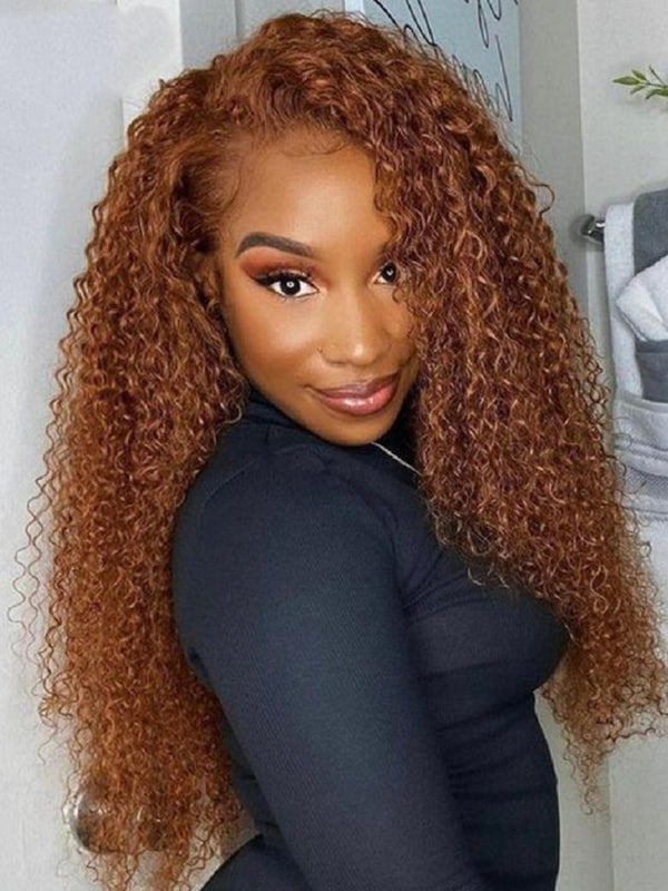 [From 20"] 13x4 Lace Front Auburn Brown Hair Color Jerry Curly Lace Wigs