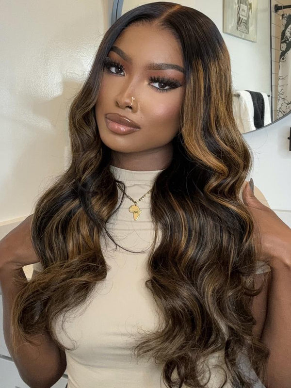 [20"=$99]Lace Frontal T Part & 7x5 Bye Bye Knots Wig Highlight Balayage Body Wave Breathable 150% Density