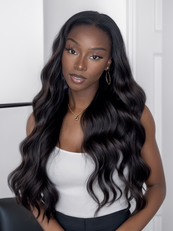 5x5 HD Pre Cut Lace Put On And Go Glueless 0 Skill Needed Body Wave Black Air Wig