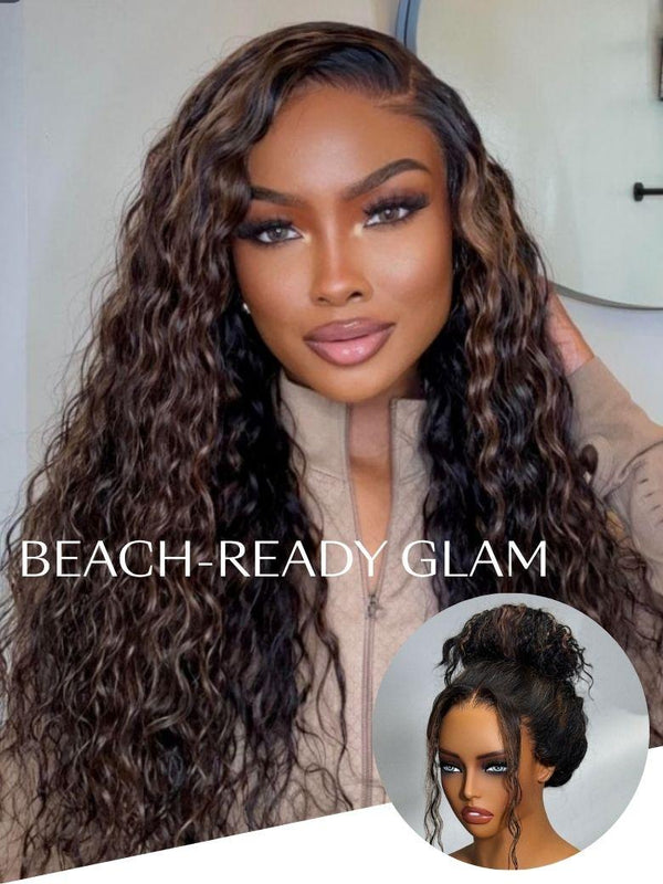 Black Wig With Golden Brown Highlights 7X5 Bye Bye Knots Wig Perfect Beach Look for Summer