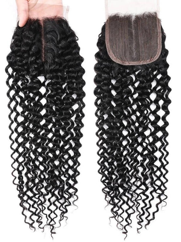 UNice Virgin Human Hair Upgrade Lace Closure Jerry Curly 4x0.75" Middle Part Top Lace Closure Natural Black Color