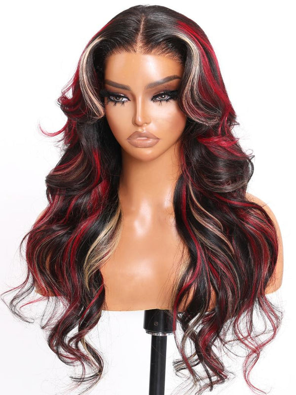 [All Inch $119] Bye Bye Knots 7x5 Glueless Lace Red Blonde Highlights Loose Wave Wig For Summer Vacation