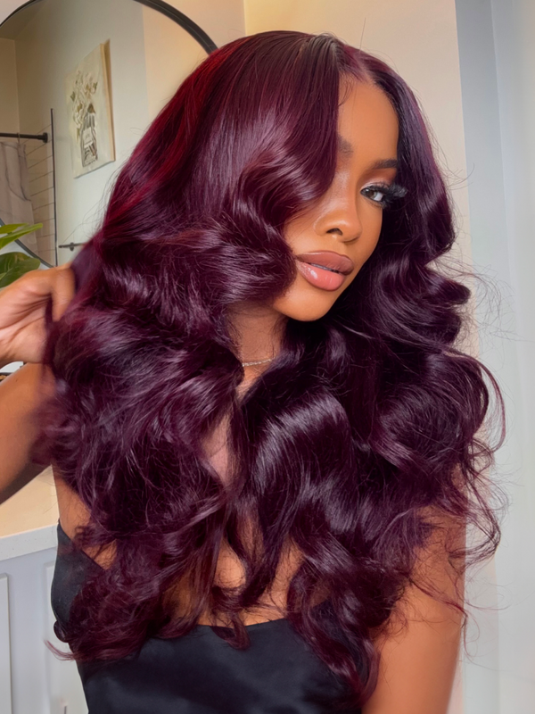 13x4 Pre-Everything™ Lace Frontal Purple Black Cherry Layered Straight Wig