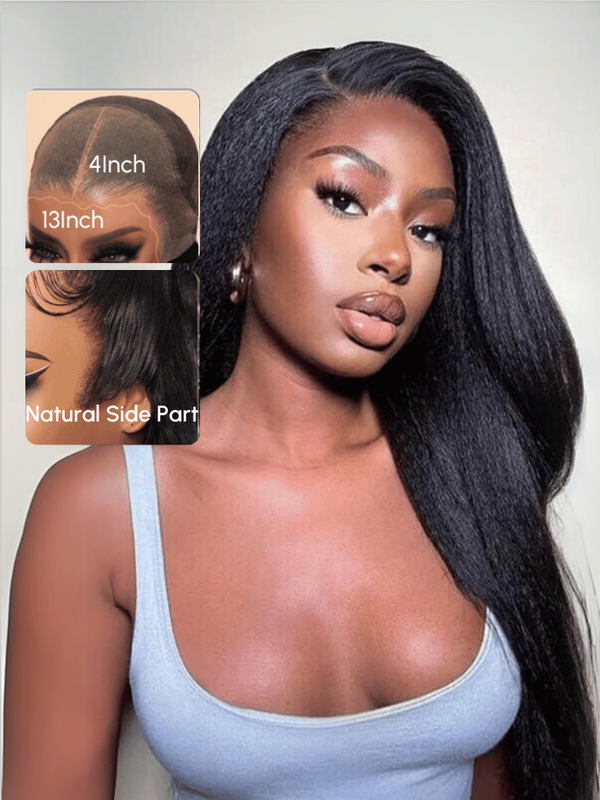 [22"=$118]13x4 Pre-Everything Super Secure Black Kinky Straight Wig Real Ear To Ear Pre-Cut & Pre-Pluck &  Pre-Bleached Pre-Everything Wig
