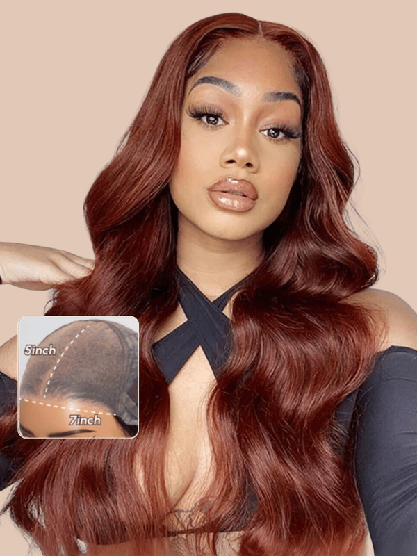 BOGO | UNice Bye Bye Knots Wig 7x5 Glueless Lace Reddish Brown Body Wave Bleached Knots Wig