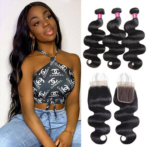 Body Wave 3 Bundles With Closure 100% Virgin Human Hair Extensions With 4x4 lace Closure
