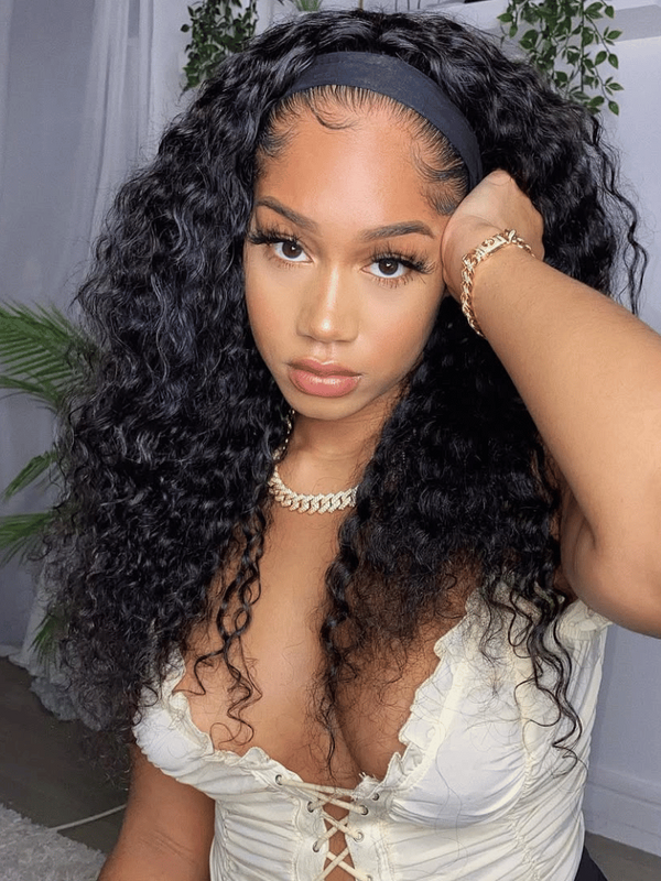 [From 22"]Quick & Simple to Install Low Maintenance Put On And Go Water Wave Human Hair Headband Glueless Wig