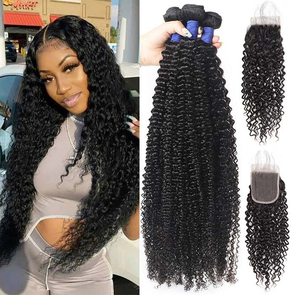 One More Hair Brazilian Curly Hair 3 Bundles and Lace Closure with Baby Hair