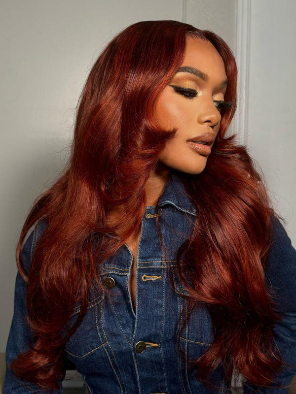 [New In] UNice Bye-Bye Knots 7x5 Lace Loose Wave Red Orange Highlights Wig with Face Framing Layers 150% Density