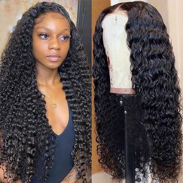 Glueless Wigs Transparent Lace Deep Curly Hair Pre Cut Lace Wig 4x4 Lace Front Wig