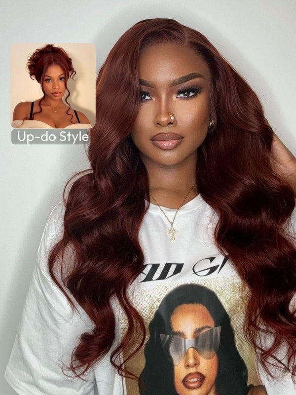 24 Inch 7x5 Pre-Cut Lace Front 180% Density Reddish Brown Body Wave Wig Pre-Everything Wig