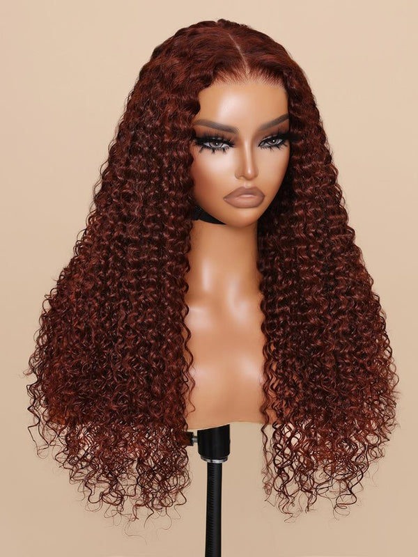 7x5 Bye-Bye Knots Wig Glueless Lace Reddish Brown Jerry Curly Wig With Bleached Knots 150% Density