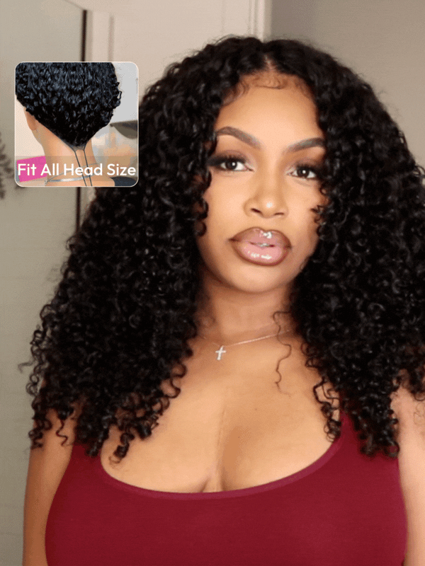 EasiContour™ Glueless V Part Minimal Leave Out Curly Wig Adjustable Cap Sport-Friendly 150% Density