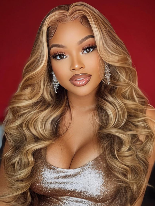 [From 22" | 200% Density] 6x4.5 Pre Cut Lace Curly Wig Put On And Go Quick Easy Honey Blonde Body Wave & Water Wave Wig