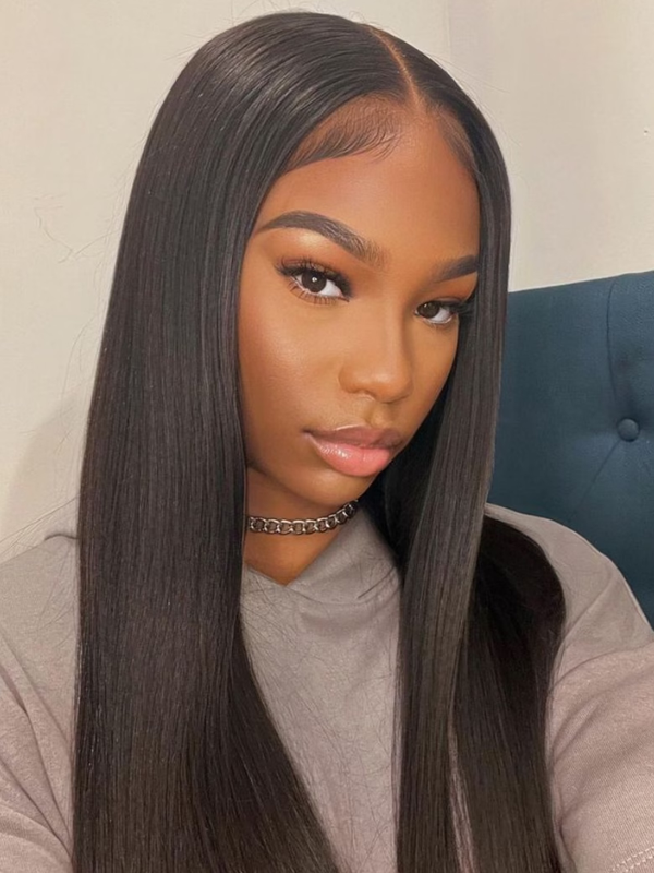 6x4.5 Pre Cut Lace Straight Black Wig With Breathable Cap 150% Density