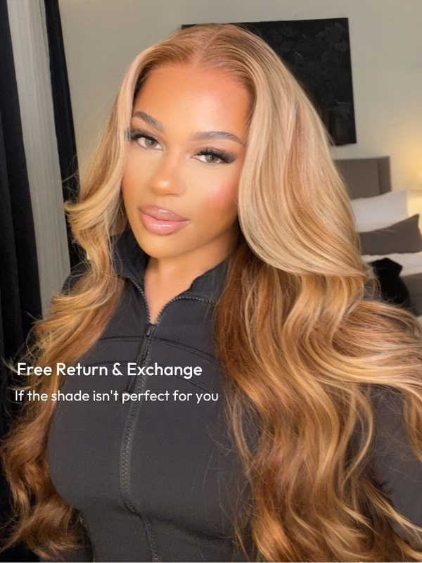 7x5 Bye Bye Knots Wig Glueless Lace Honey Blonde Body Wave Wig With Bleached Clean Knots