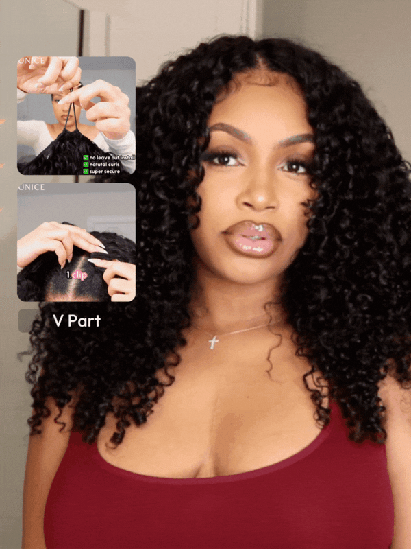 EasiContour™ V Part Minimal Glueless Jerry Curly Glueless Wig With Invisi Drawstring