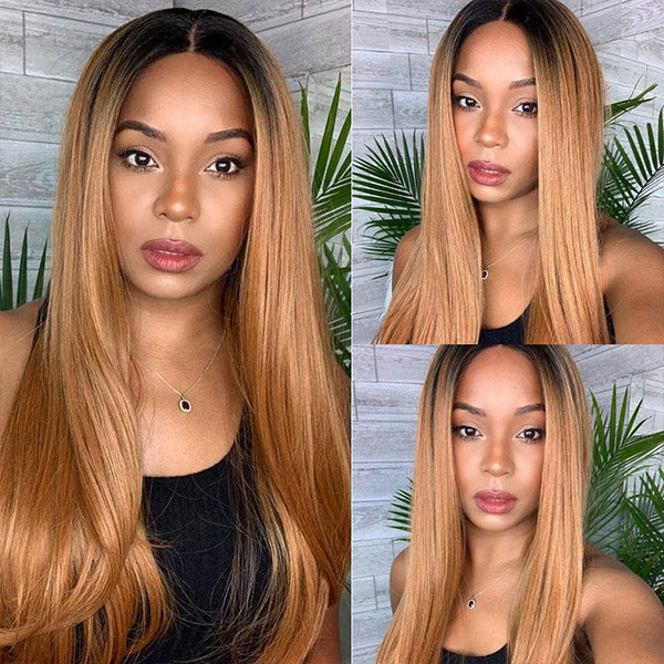 OneMore Straight Human Hair Wigs Honey Blonde 13x4 Transparent Lace Front Wigs