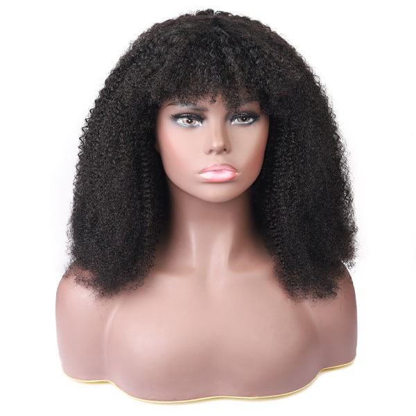Curly Hair Wig Afro Curly Machine Made Wig Glueless Wig with Bangs