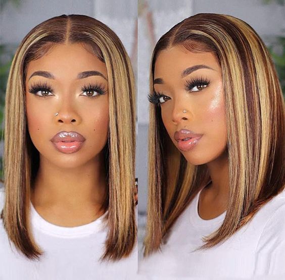 Highlight Short Bob Wig Straight Hair Lace Front Bob Wig For Black Women