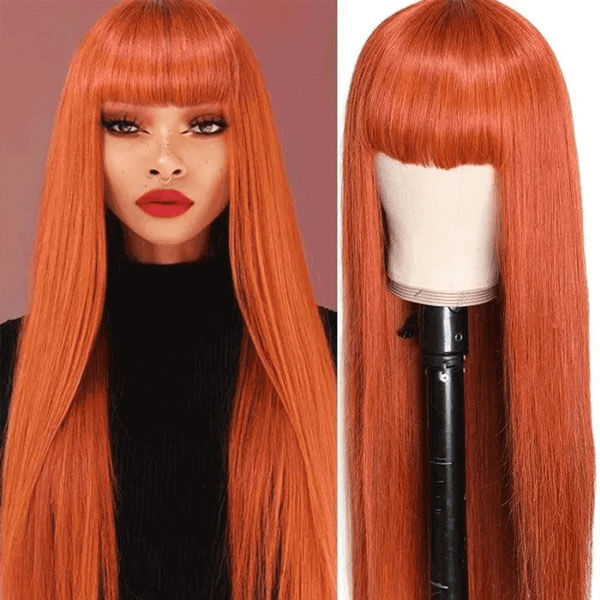 Ginger Color Straight Hair Machine Made Wig Glueless Wig For Black Women