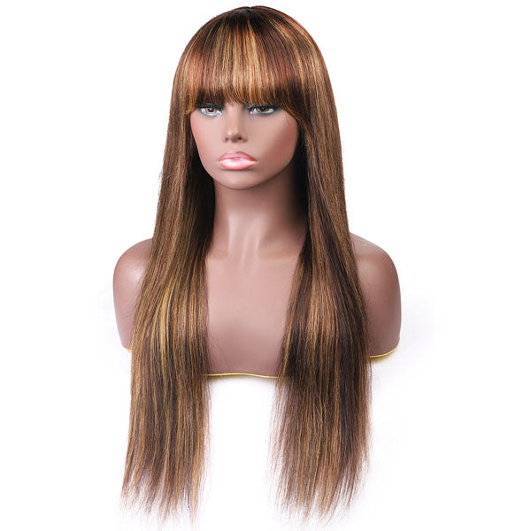 Ombre Color Straight Hair Wig Machine Made None Lace Wig with Bangs