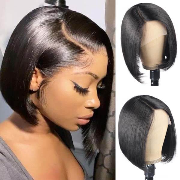 Transparent Lace Short Hairstyle Straight Hair Bob Wig with Side Part