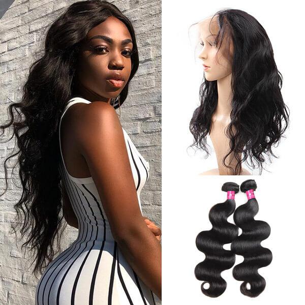 Brazilian Body Wave Hair 2 Bundles with 360 Lace Frontal Closure