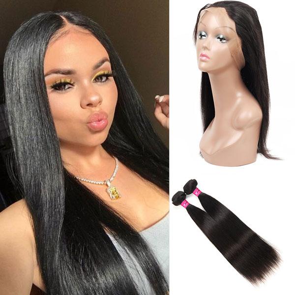 Brazilian Straight Hair 360 Lace Frontal with 2 Bundles