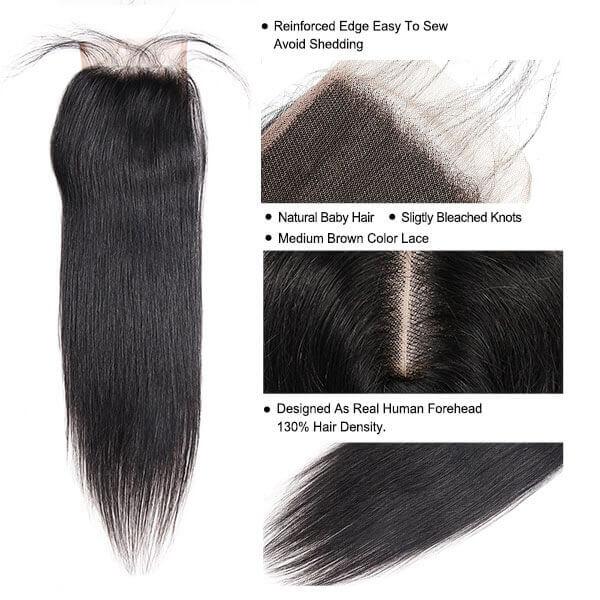 Virgin Hair Straight Hair Transparent 4*4 Lace Closure 1 Piece