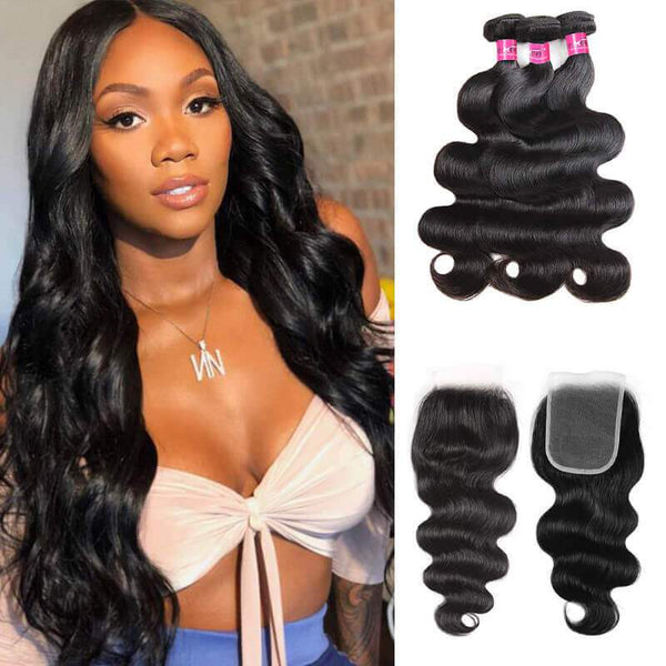 Brazilian Body Wave Hair 3 Bundles with HD 4*4 Lace Closure Onemore Hair