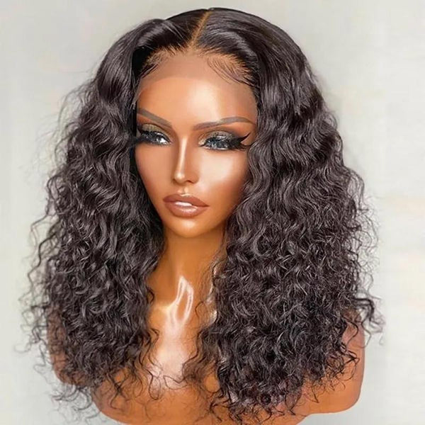 Bonus Buy 14 Inch Natural Black Water Wave Short Bob 4x4 Lace Closure Wig With Undetectable Realistic Hairline